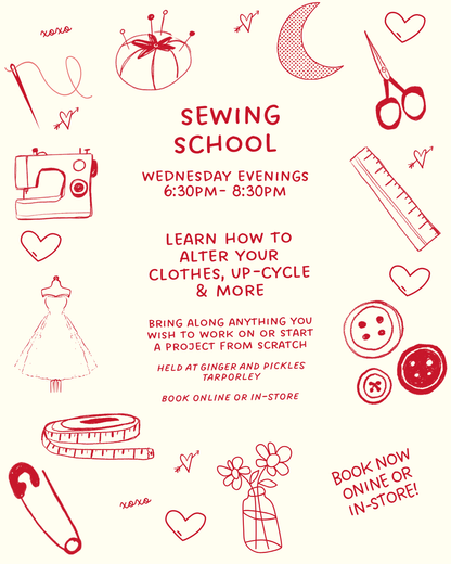 Sewing School (3rd, 10th, 17th Sept and 1st Oct,  6.00pm to 8.30pm)